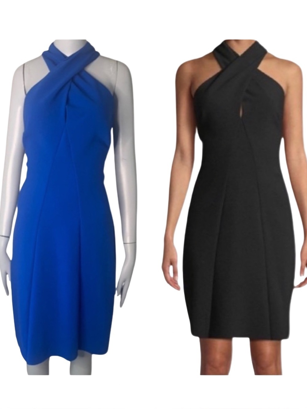 NWT KOBI HALPERIN Prima Cross Front Halter Dress Ponte Knit Azure Blue Size M